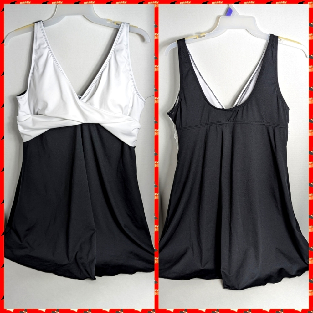 Aquashape Dolphin black white wrap swimsuit sz 22 new